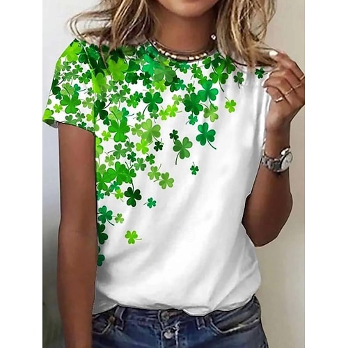  St. Patrick's Day Women's T Shirt Floral Casual Short Sleeve Round Neck Regular Tops Daily Print Green Summer