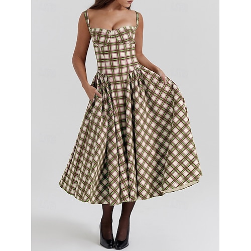 Retro Vintage 1950s Midi Dress Flare Dress Spaghetti Strap Corset Plaid A-Line Fancy Dress Women's Masquerade Wedding Vacation Tea Party Adults' Dress 2026 - $27.99 Retro Vintage 1950s Midi Dress Flare Dress Spaghetti Strap Corset Plaid A-Line Fancy Dress Women's Masquerade Wedding Vacation Tea Party Adults' Dress 2026 - $27.99