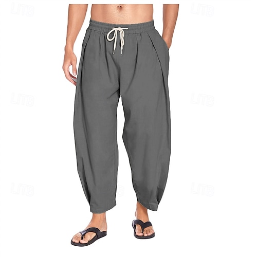 Homens Calças de linho Calça verão Calças de praia Calças Harem