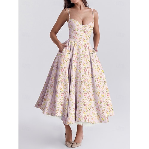 Retro Vintage 1950s Midi Dress Flare Dress Spaghetti Strap Corset Floral  A-Line Fancy Dress Women's Masquerade Wedding Vacation Tea Party Adults'  Dress 2026 - JP 4032