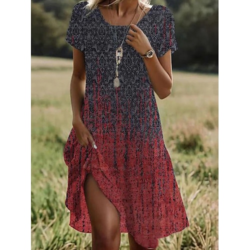  Woman Midi Dress A Line Dress T Shirt Dress Tee Dress Athletic Dress Casual Vacation Daily Regular Fit Graphic Short Sleeve Crew Neck Dark Red Pink Red Burgundy Summer