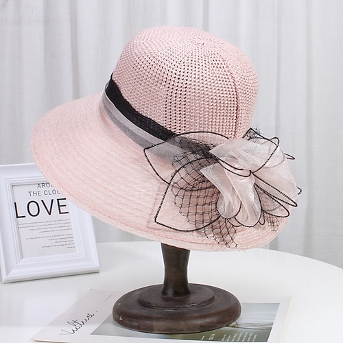 ladies pink dress hats SE6014-Light Pink/Cream dress hat With Large Pink/Cream Flower
