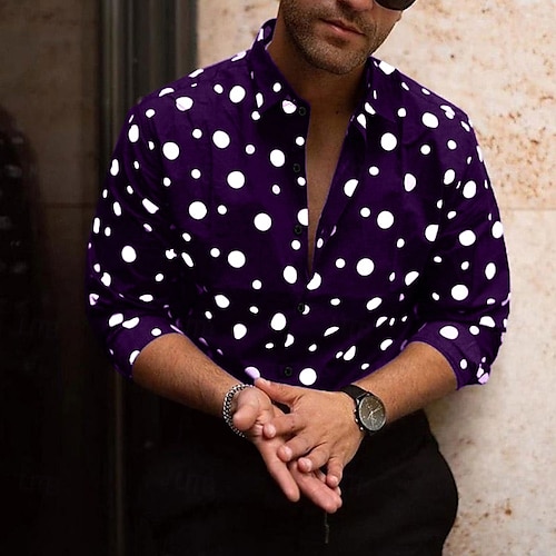 Homme À pois Formes Géométriques Chemise Chemise Boutonnée manche longue Mode Streetwear Designer Rue Occasionnel Quotidien Col Noir Blanche Bleu Violet