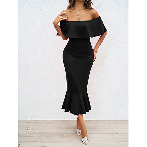 Retro Vintage 1950s 1960s Midi Dress Pencil Dress Off Shoulder Solid Color Fancy Dress Women's Wedding Vacation Homecoming Adults' Dress 2026 - CAD $39.99 Retro Vintage 1950s 1960s Midi Dress Pencil Dress Off Shoulder Solid Color Fancy Dress Women's Wedding Vacation Homecoming Adults' Dress 2026 - CAD $39.99