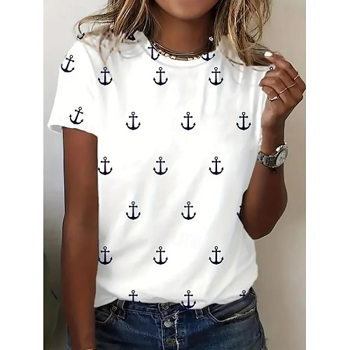  Valentinstag Damen T Shirt Blumen Lässig Kurzarm Rundhals Normale Oberteile Täglich Druck Weiß Wein Marineblau Blau Staubiges Blau Sommer