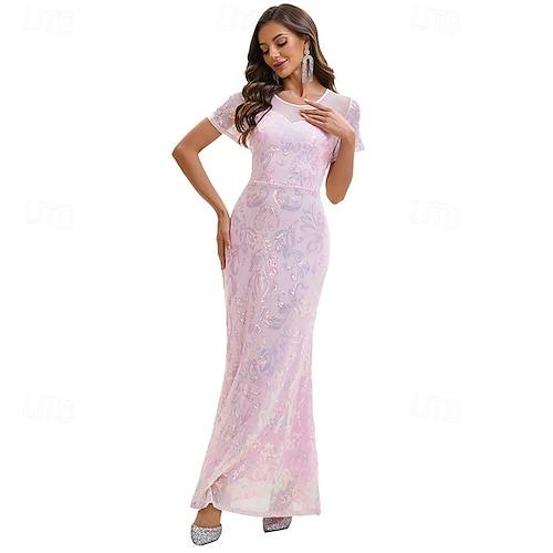 Roaring 20s 1920s Ankle Length Long Length Evening Dress Short Sleeves The Great Gatsby Sequin Round Neck Scoop Neck Fancy Dress Women's Carnival