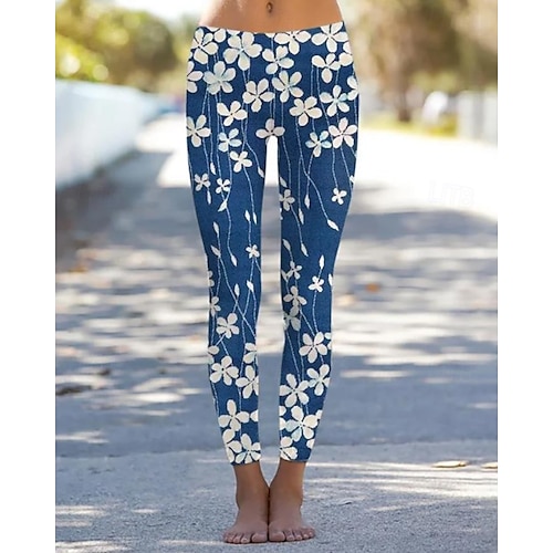  Damskie legginsy spodnie vintage moda codzienna pełna długość wysoki stan kwiatowy nadruk graficzny termiczne ciepłe oddychające miękkie mikrosprężyste wakacje casualowe codzienne czarny biały różowy