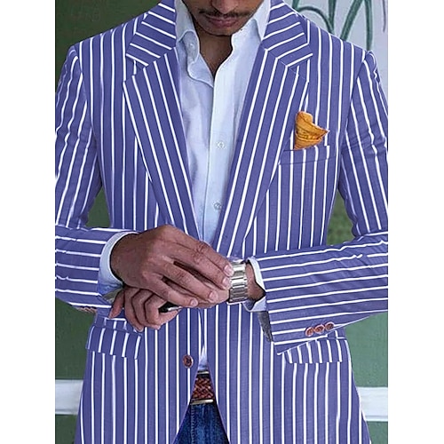 Per uomo Laurea Blazer Serata Formale Ricevimento di matrimonio Festa di compleanno Moda Casual Primavera & Autunno 95% poliestere 5% spandex A righe Tasca Casual / Quotidiano Monopetto Giacca Rosa