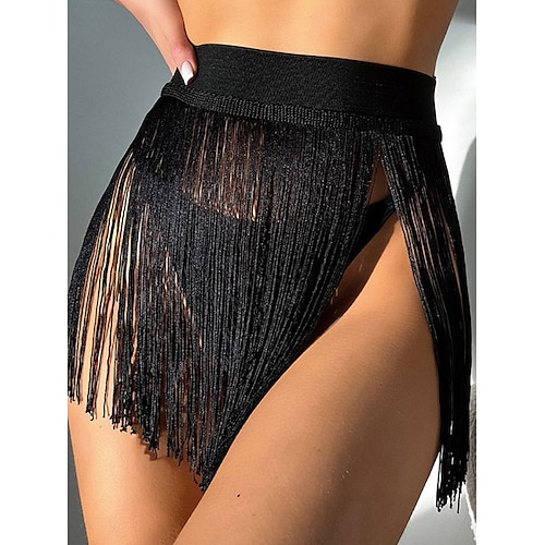 Femme Maillots de Bain Robe de Bain Maillot de bain Ourlet à franges Vacances Tenues de plage Couleur unie Col asymétrique Sans Manches Maillots de bain