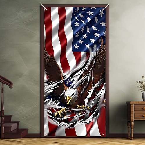 Decorazioni Porta Festa dell'Indipendenza Coperture Porta Aquila Americana Tappeto Porta Tenda Decorazione Sfondo Interno/Esterno Striscione Porta Ant