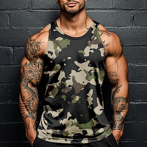 

Men's Camo Camouflage T Shirt Vest Top Sleeveless T shirt 3D Print Crew Neck Shirt Vacation Casual Hawaiian Holiday Green 1# Green 2# Blue 2# Summer Spring Clothing Apparel S M L XL XXL XXXL