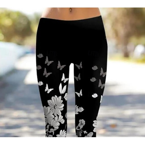  Damskie legginsy spodnie vintage moda codzienna pełna długość wysoki stan kwiatowy nadruk graficzny termiczne ciepłe oddychające miękkie mikrosprężyste wakacje casualowe codzienne czarny biały różowy