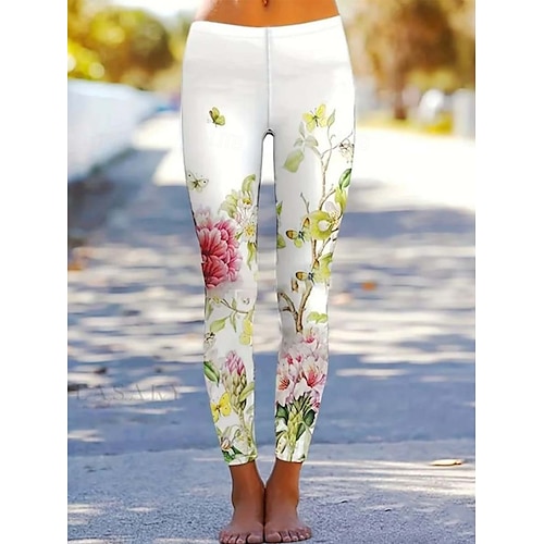  Damskie legginsy spodnie vintage moda codzienna pełna długość wysoki stan kwiatowy nadruk graficzny termiczne ciepłe oddychające miękkie mikrosprężyste wakacje casualowe codzienne czarny biały różowy