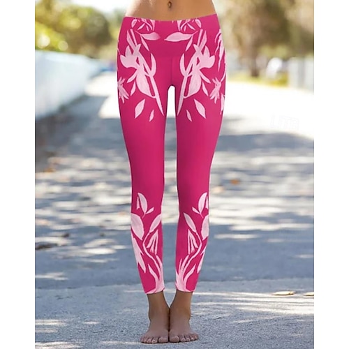  Damskie legginsy spodnie vintage moda codzienna pełna długość wysoki stan kwiatowy nadruk graficzny termiczne ciepłe oddychające miękkie mikrosprężyste wakacje casualowe codzienne czarny biały różowy