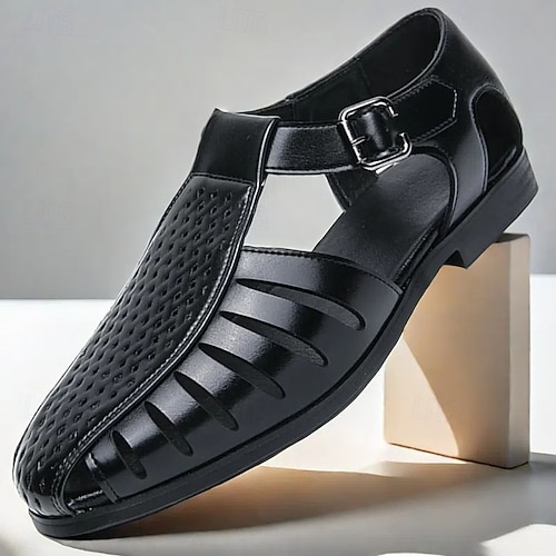 black mens dress sandals Stacy Adams Men's Closed Toe Dress Sandals Black White OS25599-111 12 M