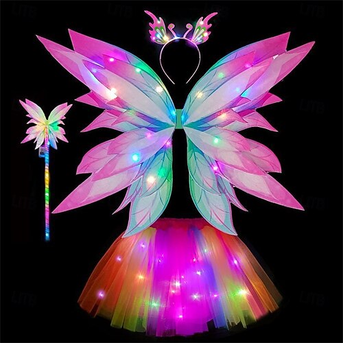 Carnival Elegant Light-Up Fairy Costume for Girls  4PCS Dress-Up Set with  Soft Rainbow Butterfly Wings Perfect for Princess Play Carnival Deoration  2026 - $48.99