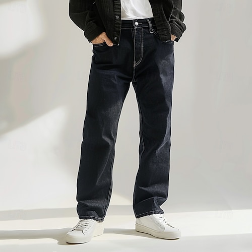 Homme Pantalon chino Pantalons en denim Zippé Boutons Poche Couleur unie Sans repassage Toute la longueur Extérieur Vacances Casual Vacances Rétro Vintage Noir Micro-élastique