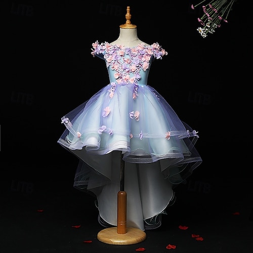 kinderkleidung Mädchen Party Kleid Blume Ärmellos Leistung Geburtstag Gitter Schön Süß Polyester Asymmetrisch abendkleider Schaukelkleid A Linie Kleid Sommer 4-12 Jahre 1 2 3