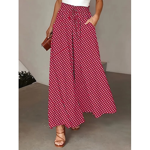 kvinnors byxor mode casual maxi byxor med hög midja prickiga ficktryck mikroelastisk gata dagligen svart gul röd grå sommar polyester