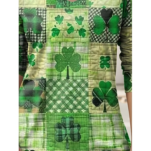  St. Patrick Women's T Shirt Casual Long Sleeve V Neck Regular Tops Daily Cut Out Print Green Spring Fall