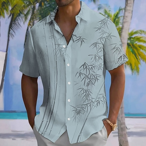 Herren Blatt Pflanzen Bambus Hemd Lssiges Hemd Knopfhemd Kurzarm Modisch  lssig Outdoor Urlaub Strassenmode Sommer Frhling Umlegekragen 3D-Druck  Hemden mit Kragen Wei Blau Grn 2026 - GBP 21