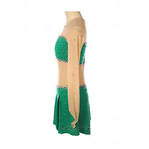 Figure Skating Dress Women's Girls' Ice Skating Dress Green Patchwork  Thumbhole Spandex Mesh Stretchy Professional Training Practice Skating Wear  Thermal Warm Crystal / Rhinestone Long Sleeve Ice 2026 - GBP 192
