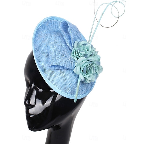 Tocado Sombrero Fedora de Lino Sintético de Tul Carrera de Caballos Vintage Bonito Con Aplique Floral Complementos