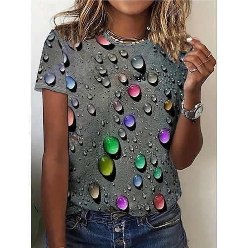 Pentru femei Tricou Topuri de vară Grafic Clasic Casual Manșon scurt Stil Nautic Crop Tops Zilnic Sfârșit de săptămână Imprimeu Galben Roșu-aprins Albastru piscină Fucsia Portocaliu Vară Primăvar