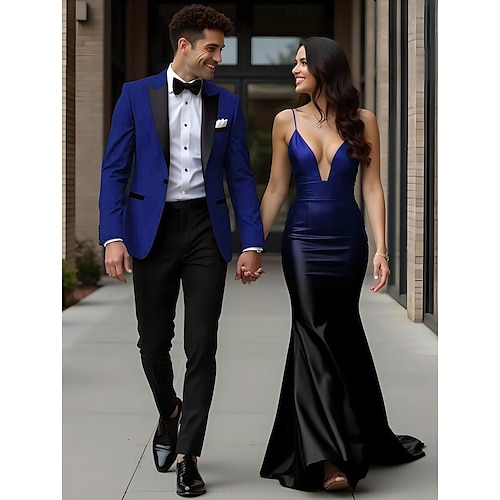  Trajes de fiesta para hombres Trajes de regreso a casa Trajes rojos uva moda formal de color sólido ajuste estándar de 2 piezas de un botón