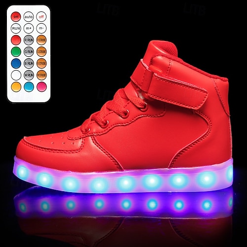  Boys' and Girls' Gold LED Light-Up High-Top Sneakers – USB Rechargeable Luminous Shoes for Parties & Performances