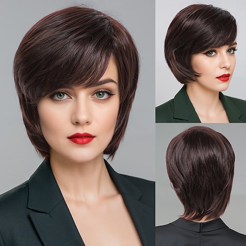 Pelucas sintéticas Ondulado Tejido rizado Corte asimétrico