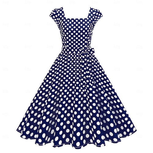 1950s blue polka dot dress Retro Vintage Rockabilly Swing Dress dots Fancy Dress Women's Carnival Masquerade Revival Daily Wear Bachelorette Party Adults' Dress Homecoming Dresses 2026 Size:3XL | 34 (for waist size 38