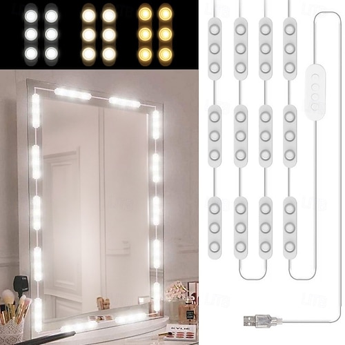 LED String Lights for Mirror Hollywood Style Vanity Lights with 10 bulbs 20  bulbs USB 3 Color Modes Dimmable Makeup Table Light for Dressing Room  Bathroom 2026 - CAD $22.99