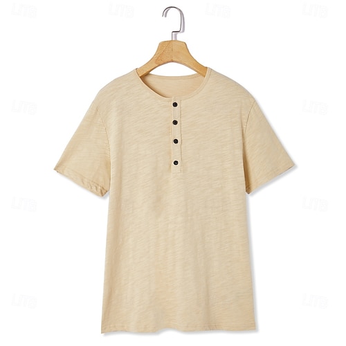  Herren T Shirt Henley Shirt T-Shirt Glatt Henley Strasse Urlaub Kurze Ärmel Taste Bekleidung Designer Basic Moderne zeitgenössische