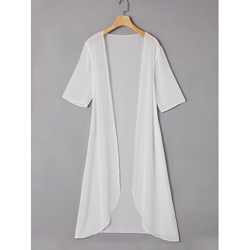  dam chiffong cover-up jacka enfärgad elegant snygg halvärm vit sommar vår
