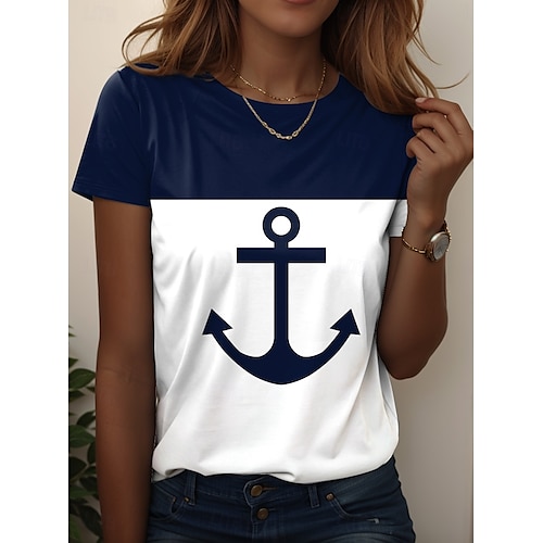  Valentinstag Damen T Shirt Blumen Lässig Kurzarm Rundhals Normale Oberteile Täglich Druck Weiß Wein Marineblau Blau Staubiges Blau Sommer