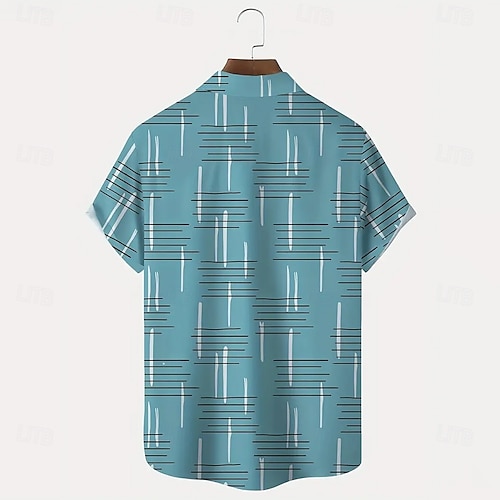  Herren Geometrisch Linie Hemd Freizeithemd Knopfhemd Kurzarm Modisch lässig Urlaub Ferien Streetwear Sommer Umlegekragen 3D-Druck Hemden mit Kragen Eine Tasche vorne Gelb Blau