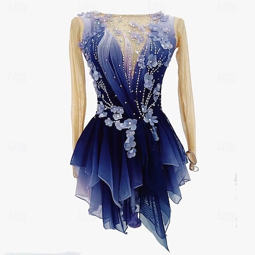 Figure Skating Dress Women's Girls' Ice Skating Dress Dark Blue Thumbhole  Halo Dyeing Mesh Spandex Stretchy Training Practice Professional Skating  Wear Thermal Warm Classic Crystal / Rhinestone Long 2026 - $479.19