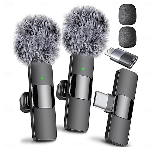 Mini mic langaton mikrofoni iphonelle, ipadille, android lavalier mikrofoni videotallennukseen usb-c:llä  & valaistus