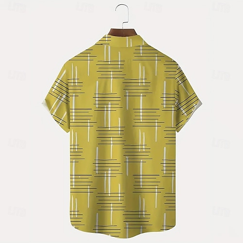  Herren Geometrisch Linie Hemd Freizeithemd Knopfhemd Kurzarm Modisch lässig Urlaub Ferien Streetwear Sommer Umlegekragen 3D-Druck Hemden mit Kragen Eine Tasche vorne Gelb Blau