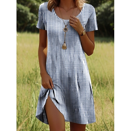 Per donna Mini abito Abito casual Abito a T shirt Abito linea A Abito estivo Moda Informale Da mare Informale Giornaliero Standard Pop art Banda Manica corta Girocollo Azzurro Estate Primavera Autunno
