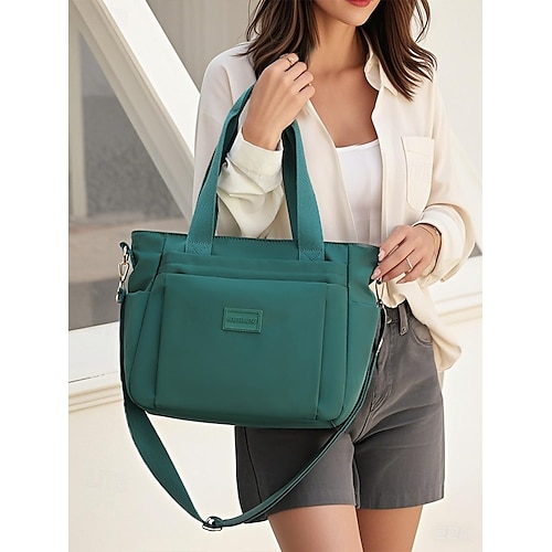 Borsa tote da donna di grande capacità – borsa in nylon impermeabile con più tasche, chiusura con cerniera e tracolla per viaggi, lavoro e uso quotidiano