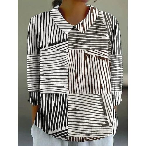  Femmes Chemise Géométrique Bohème Quotidien Élégant manche longue Col de chemise Hauts Réguliers Quotidien Boutons Imprimé Noir Jaune Rouge Bleu Beige Été Printemps