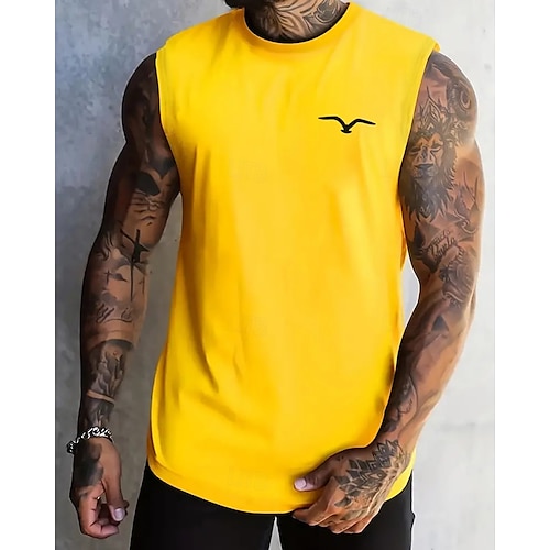  男性用 タンクトップ ベストトップ アンダーシャツ ノースリーブシャツ ノースリーブ クルーネック 夏 グラフィック ファッション デザイナー バケーション ストリート お出かけ ブラック ホワイト イエロー メンズトップTシャツ