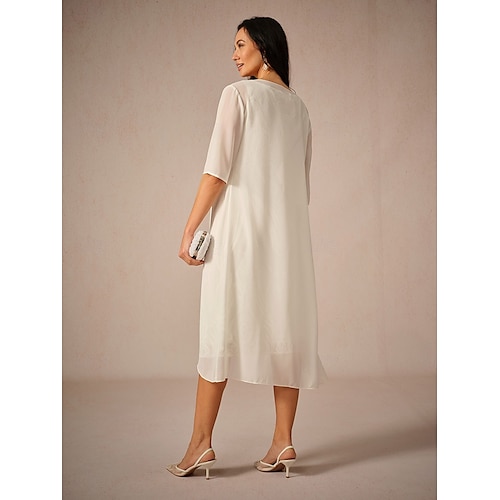  dam chiffong cover-up jacka enfärgad elegant snygg halvärm vit sommar vår