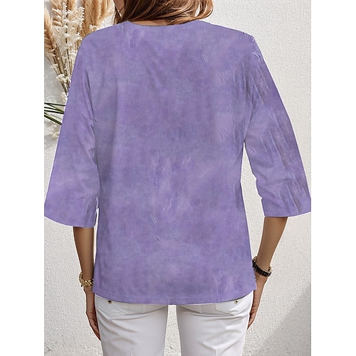  Women's Blouse Floral Graphic Stylish Ethnic Beach Short Sleeve V Neck Regular Tops Daily Holiday Print Pink Blue Purple Green Summer Spring