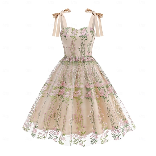 Retro Vintage 1950s Vintage Dress Dress Swing Dress Embroidered Floral Fancy Dress Women's Carnival Masquerade Daily Wear Bachelorette Party Adults'