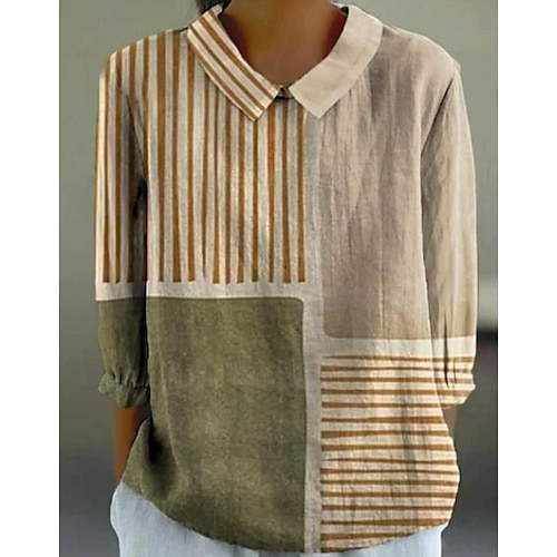  Femmes Chemise Fleuri Bohème Quotidien Élégant manche longue Col de chemise Hauts Réguliers Quotidien Boutons Imprimé Rose Claire Bleu Orange Vert Kaki Été Printemps