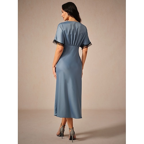 Femme Robe Maxi Robe Fourreau Elégant mode Mariage Soirée du quotidien Ample Couleur unie Manche Courte Col V Bleu Eté  Femme Robe Maxi Robe Fourreau Elégant mode Mariage Soirée du quotidien Ample Couleur unie Manche Courte Col V Bleu Eté