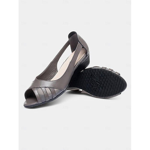 Gray Peep-Toe Wedge Sandals – Comfortable Casual Summer
